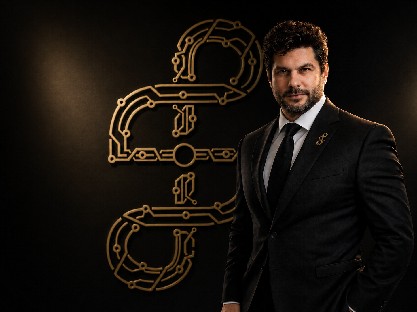 Sergio David Pérez junto al isotipo de su marca